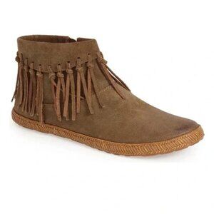 UGG Shenandoah Women Sz 10 Brown Fringe Suede Ankle Moccasin Bootie Side Zip